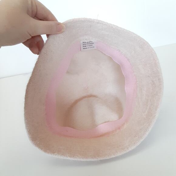 Y2K Powder Pink Angora Fuzzy Bucket Hat OS Cozy 20s Cloche Hat Winter Coquette - Picture 8 of 9